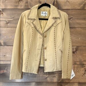 Scully Women's Tan Leather Blazer with Stitch Detail